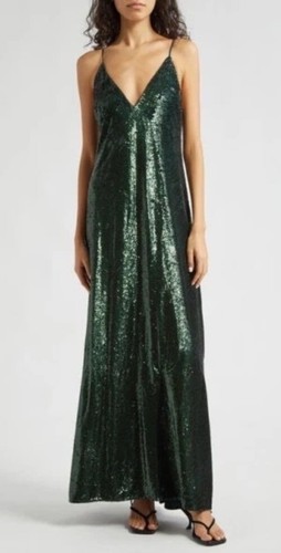 NEW TWP Josephine Sequin Silk Maxi Dress in Emerald Size 10
