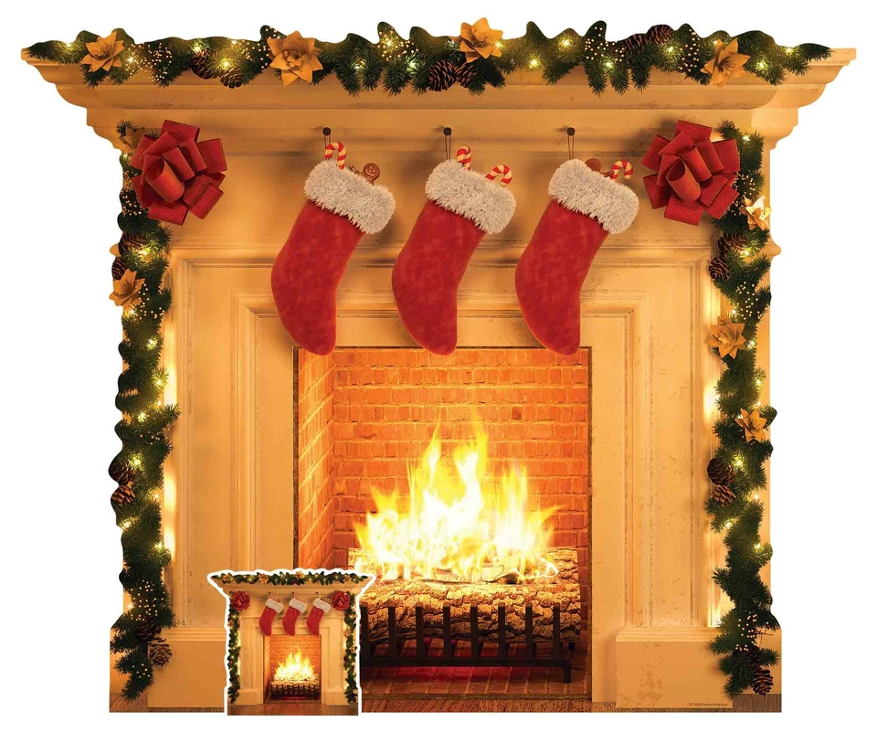 Christmas Fireplace Festive Log Fire Cardboard Cutout / Standup with FREE Mini
