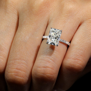 14K Gold Engagement Ring Diamond Radiant Cut Lab Grown White IGI 4 Carat