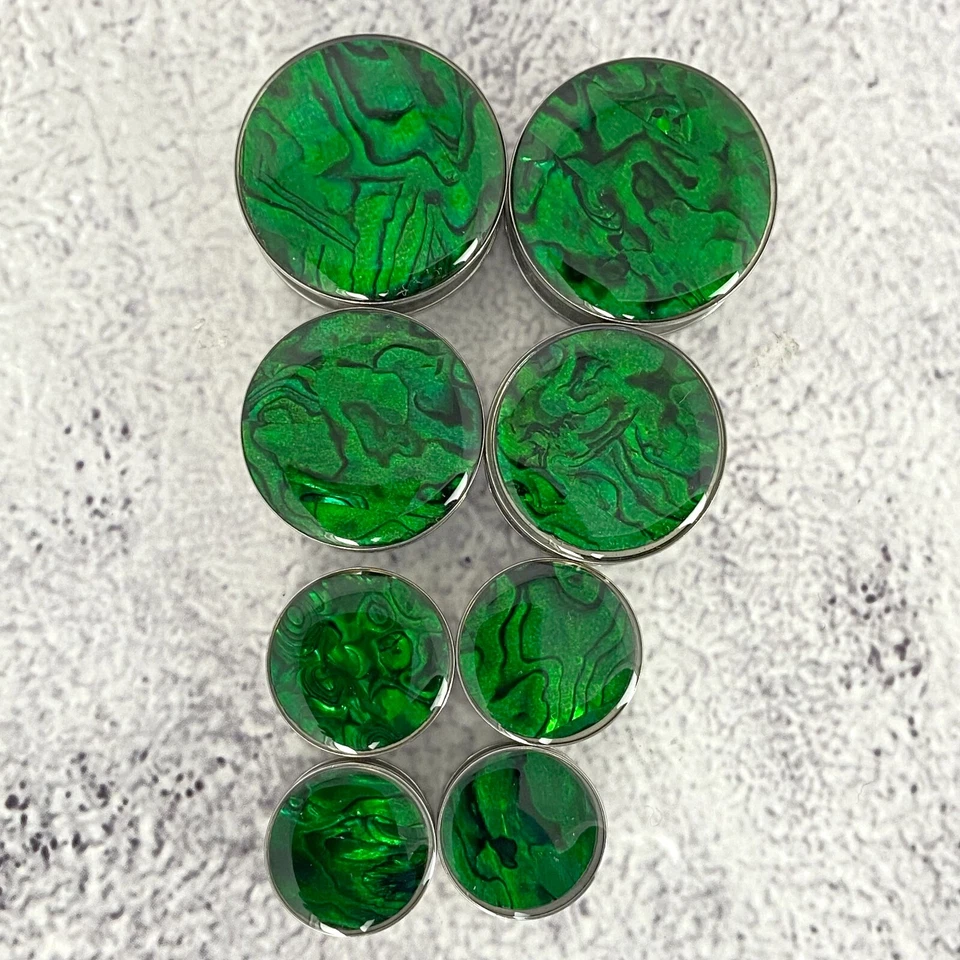 Par de medidores de tapones de abulón verde atornillados elige el tamaño 16 g a 1 pulgada Foto 3 de 3