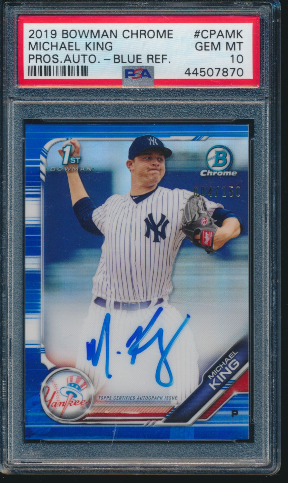 PSA 10 MICHAEL KING AUTO 1st 2019 Bowman Chrome BLUE REFRACTOR #/150 RC GEM MINT