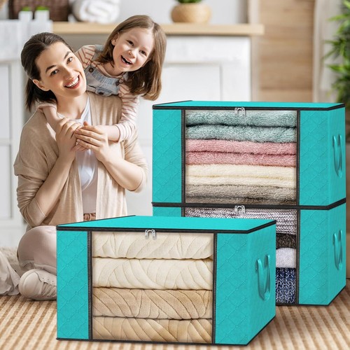 6Pcs Clothes Storage, Foldable Thick Fabric Blanket Storage Bags, with Handle - Picture 11 of 31