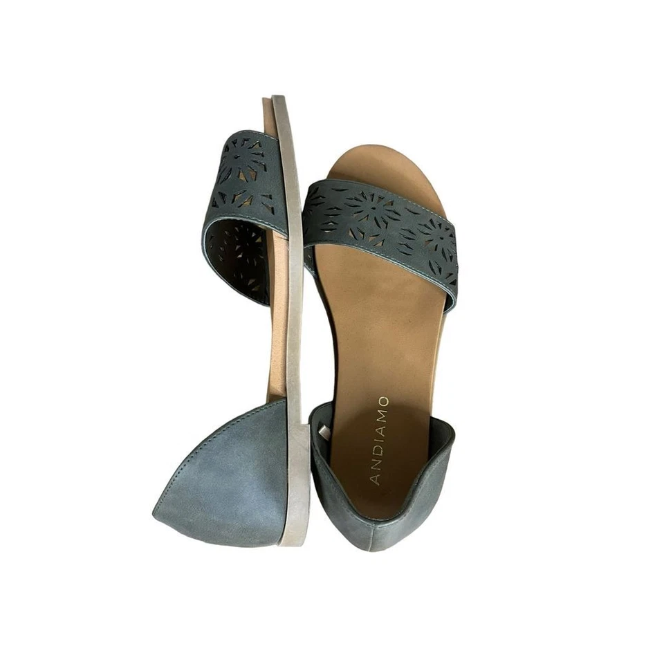 Sandalia plana sin cordones Andiamo D'Orsay punta abierta para mujer 7W verde oliva perforada Foto 4 de 4