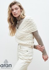 Aran Irish Crossover Wrap 100 Premium Merino Wool Cable Sweater Made in Ireland