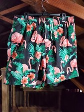 Swim Trunks Mens Board Shorts Sz 34 Large Equivalent Pink Flamingos Hawaiian
