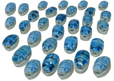 205 12 Egyptian Scarab Beetle HANDMADE Ceramic Stone Beads for Jewelry XS RARE