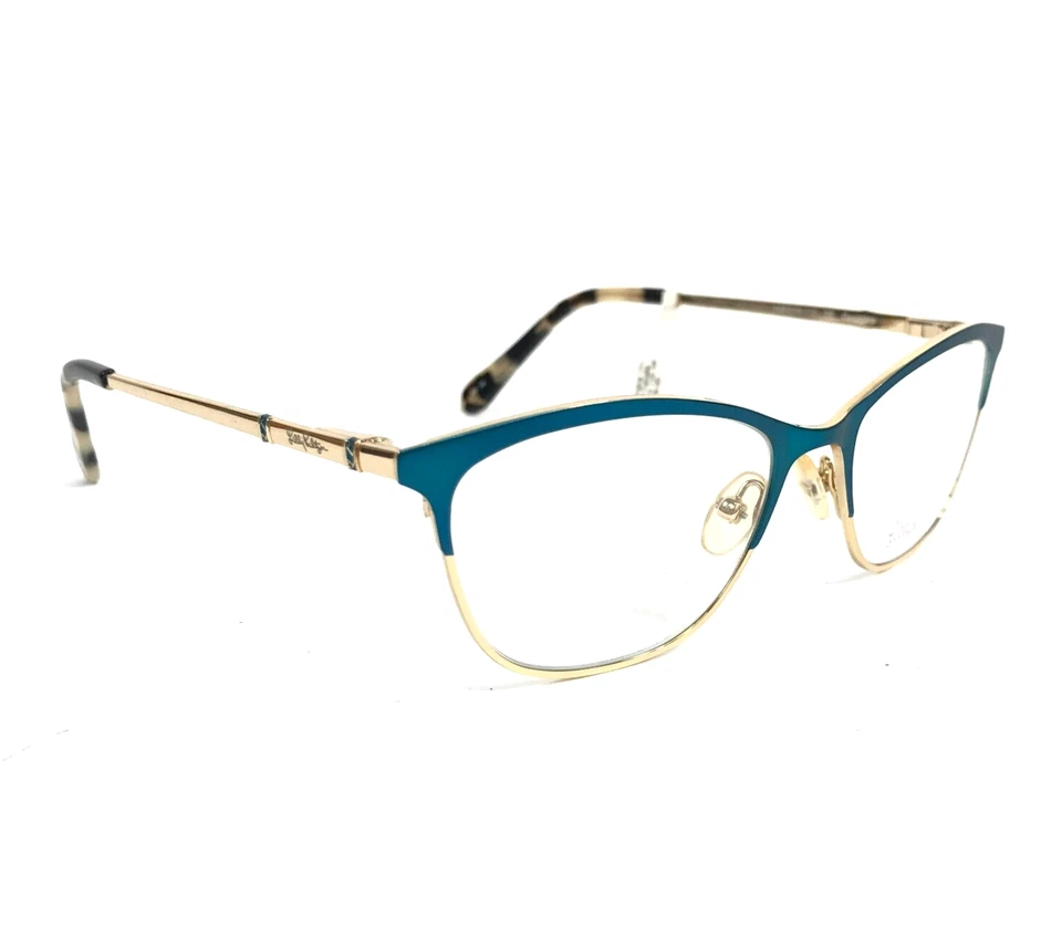 Monturas de gafas Lilly Pulitzer GEORGINA TE verde azulado dorado ojo de gato borde completo 49-16-13 Foto 2 de 4