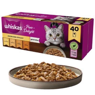 40x85 g WHISKAS Katzenfutter nass in Gelee Huhn, Ente, Geflügel, Pute adult