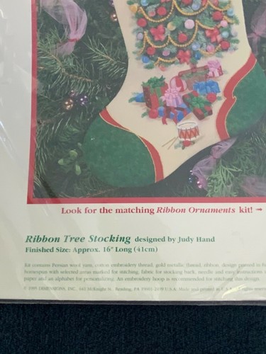 Dimensions Stocking Ribbon Embroidery Tree 1995 NOS Christmas Tree Stocking 1995 - Picture 4 of 4