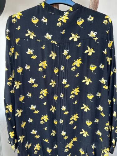 WHISTLES size 12 Black & Yellow falling floral flippy short shirt dress EXC COND - Picture 6 of 12