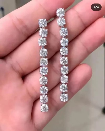 3.2Ct Round Cut Lab Created Diamond Drop & Dangle Earrings 14K White Gold Plated - Picture 2 of 5