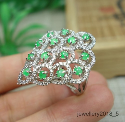 Certified Green 100%Natural A jadeite jade Ring S925 silver 戒指 - Picture 10 of 12