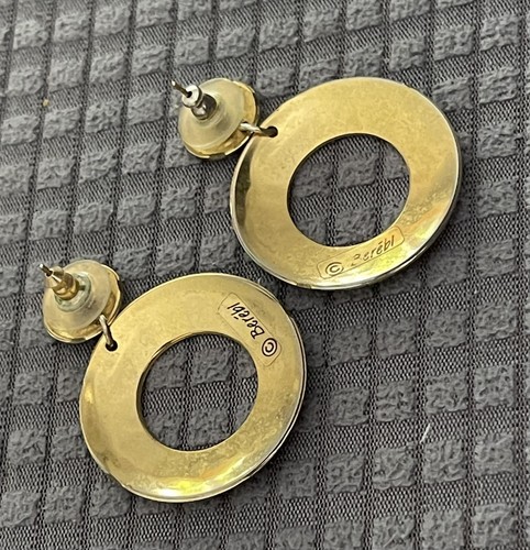 Vintage Berebi Gold Tone Colorful Enamel Tribal Hoop Southwest Dangle Earrings - Picture 9 of 10