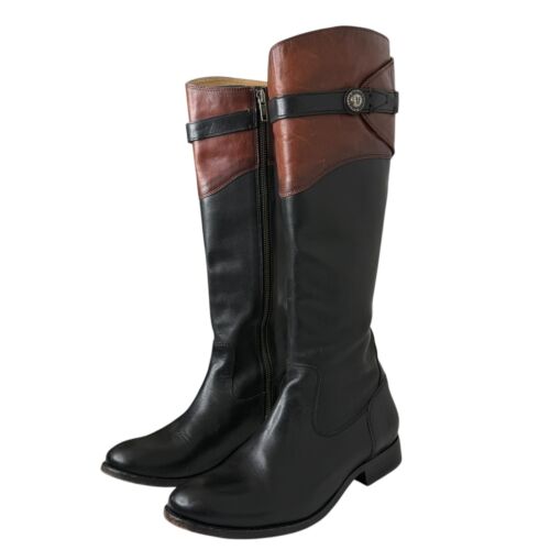 Frye Molly Button Two Tone Leather Zip Tall Riding Boots Womens 8B Equestrian - Picture 2 of 14
