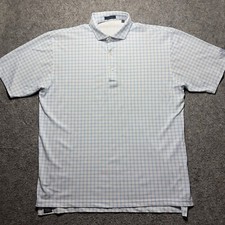 Turtleson Men Polo Shirt L White/Blue Short Sleeves 1/4 Button Golf Stretch