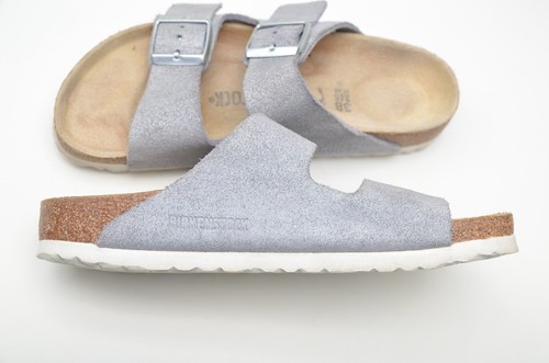 Birkenstock Arizona Leather Light-Blue-Silver Strap Sandal Womens EUR 38 / US 7 - Picture 6 of 11