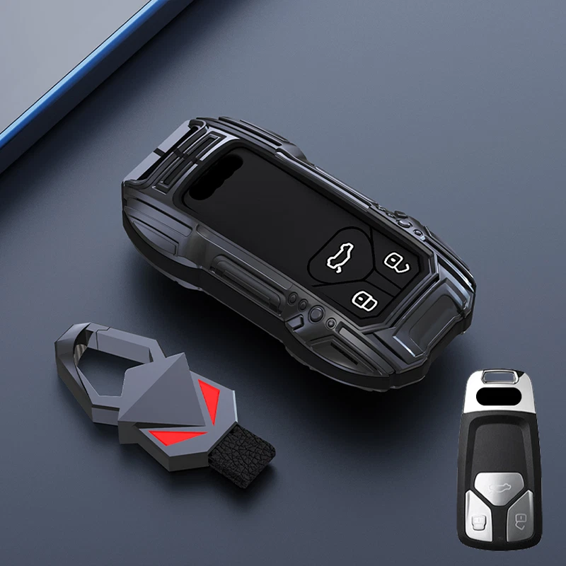 Zinc Alloy Silicone Car Key Fob Case Cover Bag For Audi S4 S5 A4 A5 Q7 Q5 SQ5 TT Foto 4 de 4