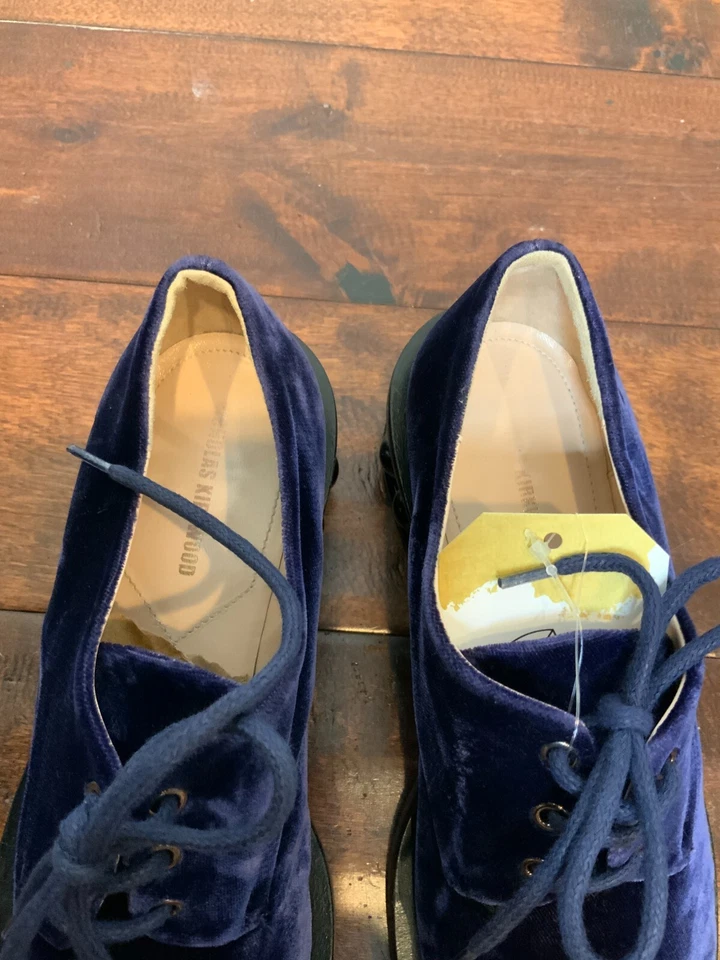 Zapatos Oxford Nicholas Kirkwood Azul Terciopelo Negro Perla Tacón, Talla 7.5 | 37.5 Foto 3 de 4