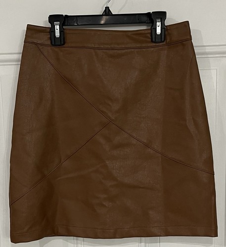 ZEAGOO Classic High Waisted Faux Leather Pencil Mini Skirt Womens M Camel/Brown - Picture 2 of 3