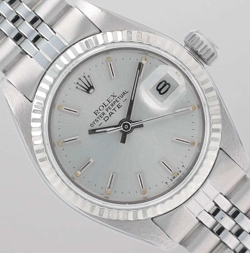 LADIES ROLEX OYSTER PERPETUAL DATE SILVER DIAL FLUTED BEZEL 26MM WATCH 6917 Ladies Rolex Stainless Steel Date 6917 Watch Silver Dial  main image 4