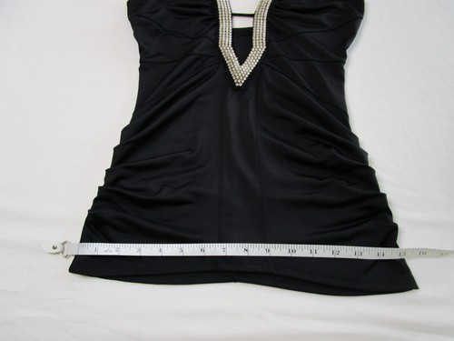 Sz S Vintage Y2K 90s Black Halter Top Rhinestone Detail Sexy Clubwear Going Out - Picture 7 of 12