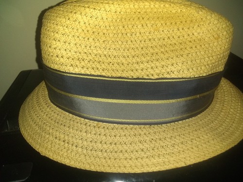 VTG STETSON Fedora Panama Straw Gangster Fedora Hat WIDE FABRIC BAND Sz 7 1/8 - Picture 2 of 13