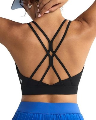 Running Girl Strappy Crisscross Padded Low Impact Sports Bra - Black - XL