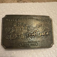 Wells Fargo  Company Since 1852 Stagecoach Western Bronze Belt Buckle 1.5"