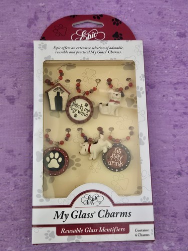 Statuina cane bicchiere vino ciondoli identificativi 6 pezzi epico cane mio vetro charms NUOVO - Foto 2 di 4