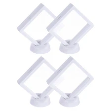 4Pcs 3D Floating Display Case 3.54 x 3.54 x 0.8 Inch Display Holder White