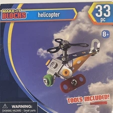 METAL MODEL Make It Blocks LEGOS Construction HELICOPTER 33 Pieces 2 Tools