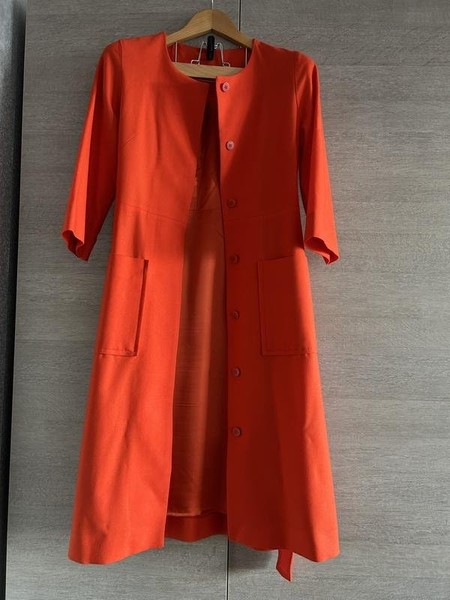 Women Trench Coat Orange Wool S