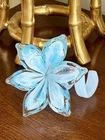 Vintage Hand Blown Aqua Blue Art Glass Murano Style Decorative Flower With Stem