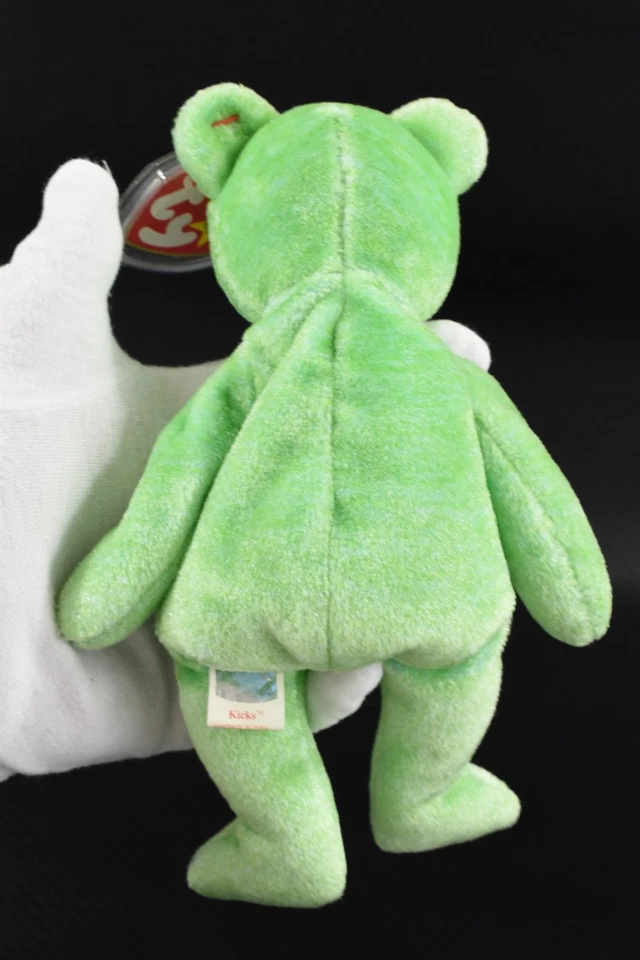 Vintage Plush Kicks Green Teddy Bear Ty Beanie Baby Original Tags (Tag Error) - Image 2 of 4