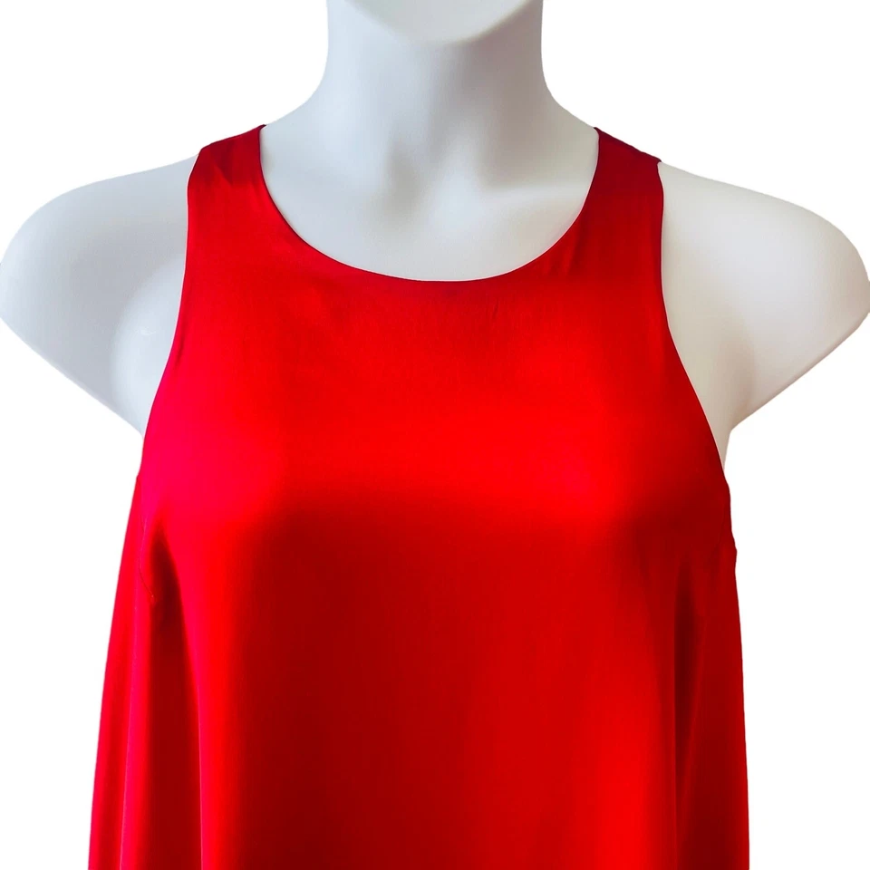 Vestido de Coquetel Aiden Mattox Vermelho Seda Cetim Charmeuse Swing Tamanho 12 USADO UMA VEZ - Imagem 2 de 4