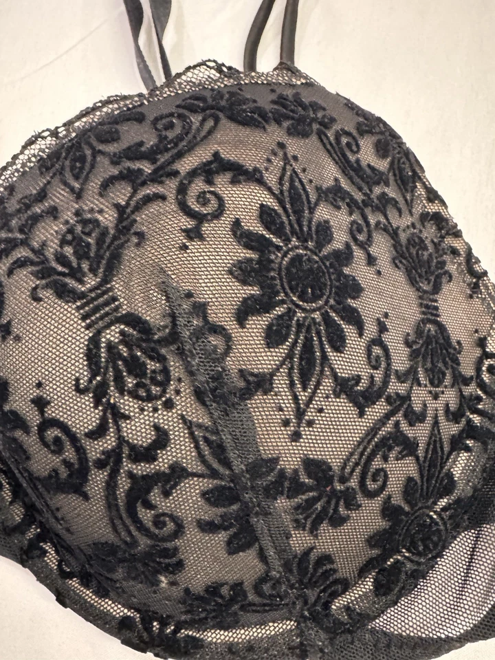 Sujetador de encaje negro para mujer 34b acolchado con aros por On Gossamer ajustable romance Foto 2 de 4