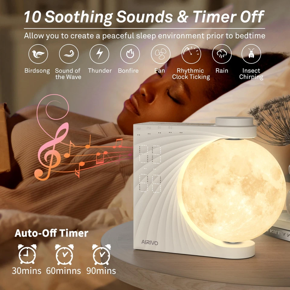 Reloj Despertador Amanecer para Dormitorios, Luz Luna Noche Reloj Despertar Luz para Ki... Foto 3 de 4