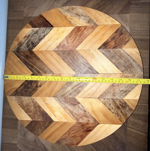 Handcrafted Wooden Chevron Inlay Pattern Lazy Susan Made in India Farmhouse 17.5 - Picture 9 of 11