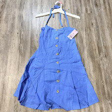 Wild Fable Women's Blue Halter Smocked Button Front Mini Sundress XXS 334