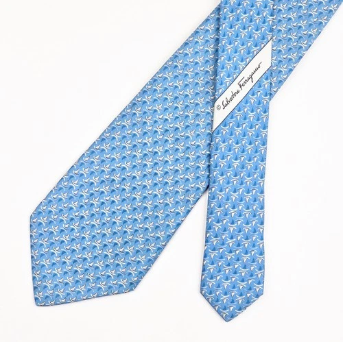 Salvatore Ferragamo Tie Silk Necktie Sailboat on Blue