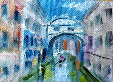 ACEO ORIGINAL oil painting  - Venice  - 2.5x3.5 in artist MK