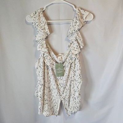 HM White Floral Ruffle Strap V-Neck Button Front Tank Top XXL NEW 1232107-9
