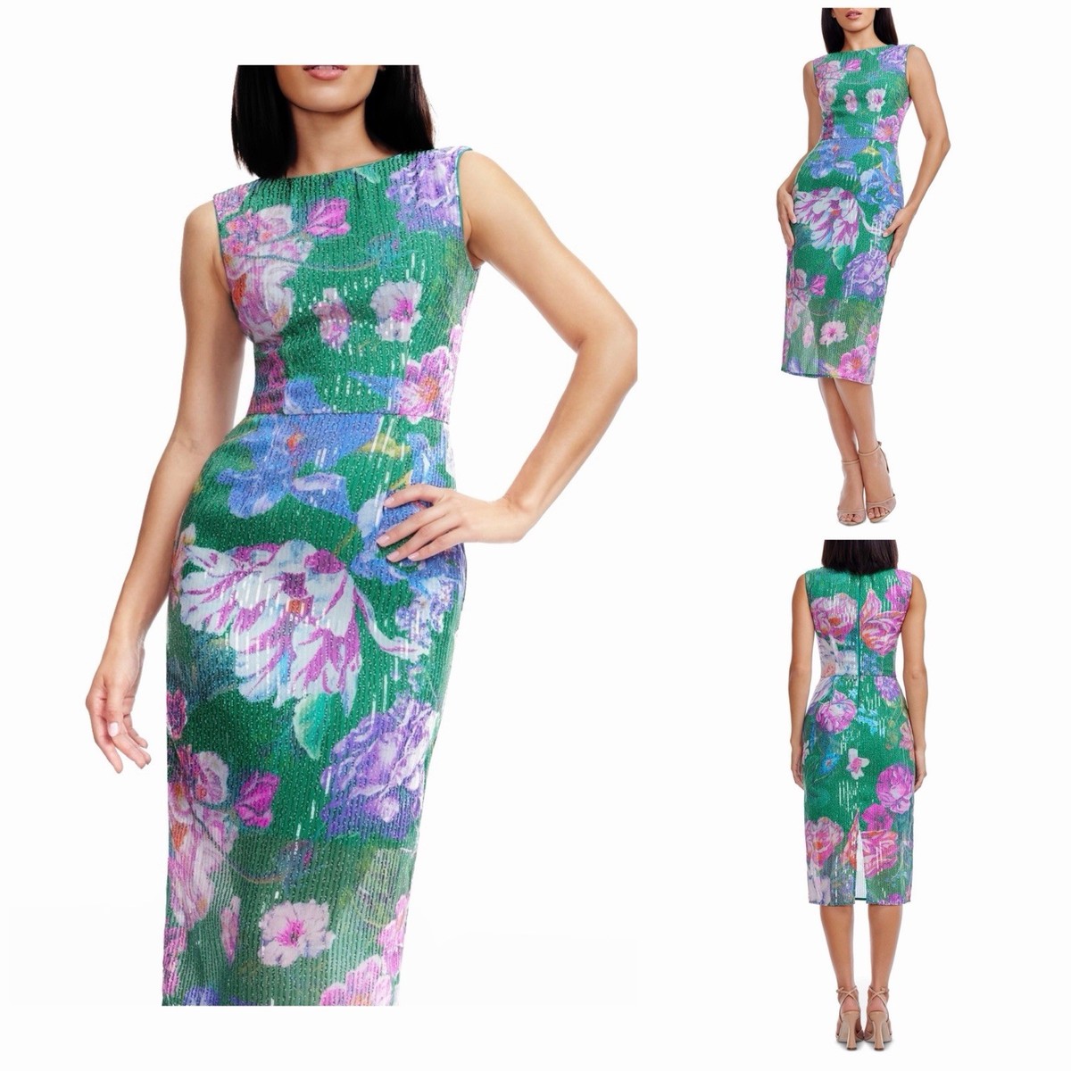 long sleeve flowy dress Plus Size Chiffon Midi Dress with Flowy Long Sleeves and Waist Applique