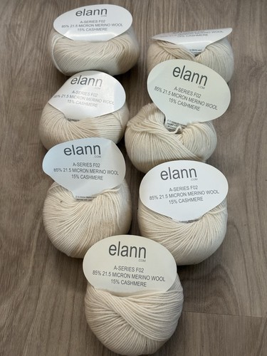7 Stück Elann Garn A-Serie F02 Wolle 85% / Kaschmir 15% 4-fädig cremefarben