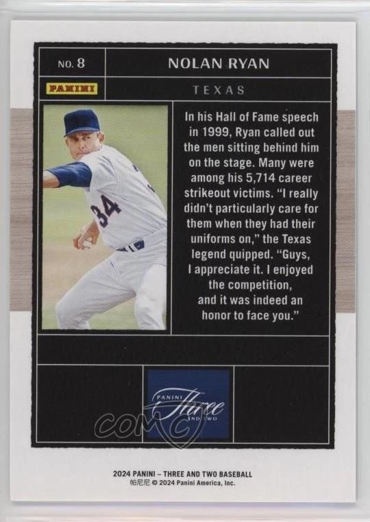 2024 Panini Three and Two Holo Silver /49 Nolan Ryan #8 HOF - Image 2 of 2