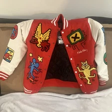 Keith Haring Patchwork Varsity Jacket Mens Red Skate Letterman Bomber Reason LG