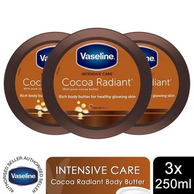 Vaseline Intensive Care Cocoa Radiant Body Butter 250ml Kakao Shea trockene Haut, 3er Pack