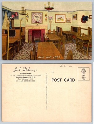 Vintage Jack Delaney's Greenwich Village NYC Restaurant ''Our Hay Loft'' Postcard