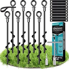 Ground Anchors Screw in 8Pcs, Trampoline Stakes Anchors with Straps Resistant...