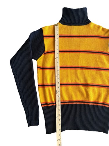Vintage 70er Le Mans M gelb schwarz orange gestreift Rollkragen Pullover Retro Mod - Bild 7 von 11